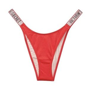 victoria’s secret red brazilian shine strap bikini bottoms